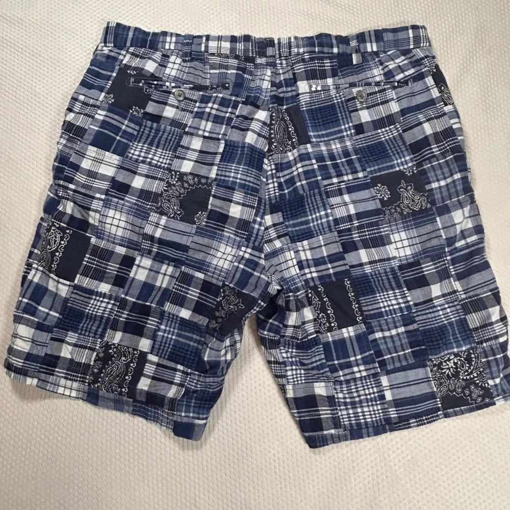Polo Ralph Lauren Mens Blue Patchwork India Madras Plaid Paisley Shorts Size 36 - Picture 5 of 9